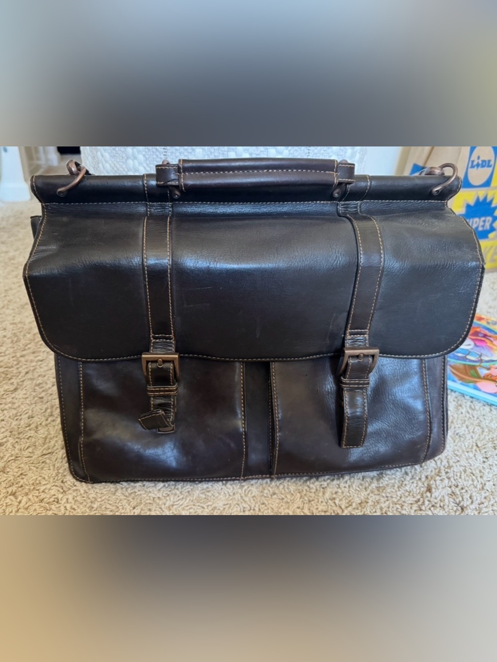 Wilsons Leather Dark Brown Leather Messenger Briefcase